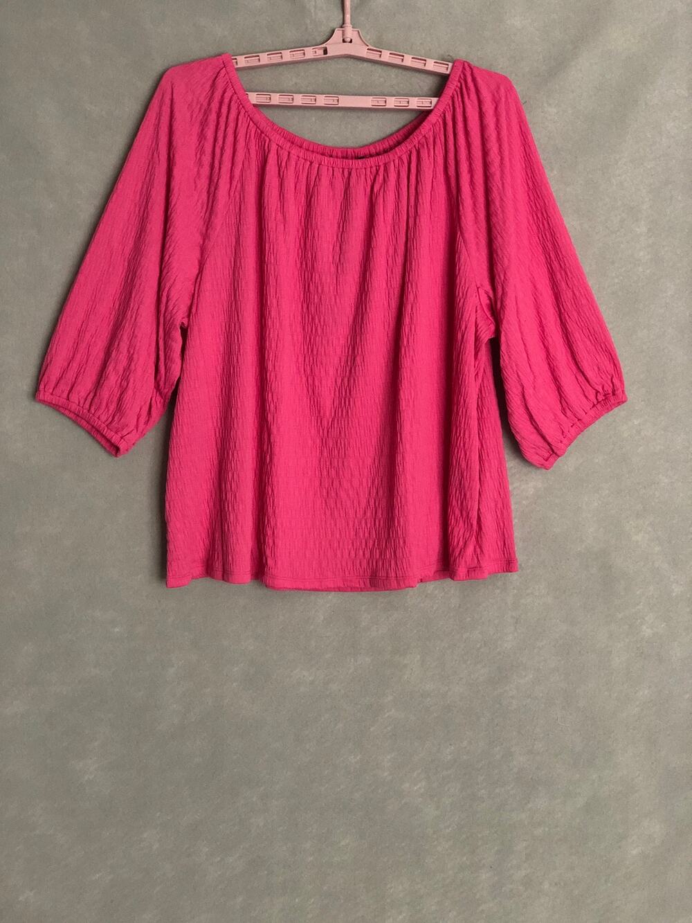 Tommy Hilfiger Textured Top 3/4 Puff Sleeve Pink Women's 3XL NEW